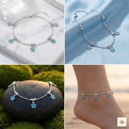 Blue Floral Charm Silver Anklet thumbnail 2