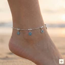 Blue Floral Charm Silver Anklet thumbnail 1