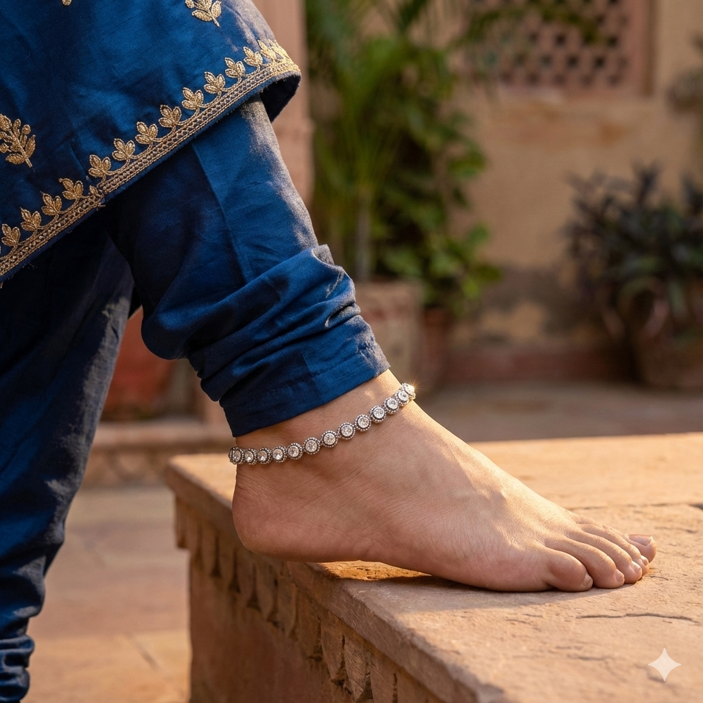 Classic Silver Zircon Tennis Anklet thumbnail 2