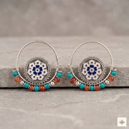 Enamel & Stone Bead Fusion Hoop Earrings thumbnail 1