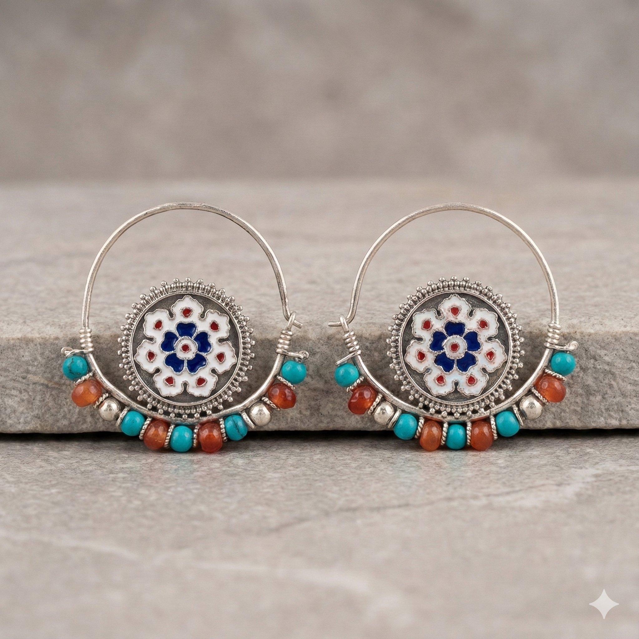 Enamel & Stone Bead Fusion Hoop Earrings thumbnail 1