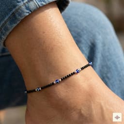 Evil Eye Black Bead Silver Nazariya Anklet (Pair) thumbnail 2