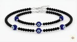 Evil Eye Black Bead Silver Nazariya Anklet (Pair) thumbnail 1