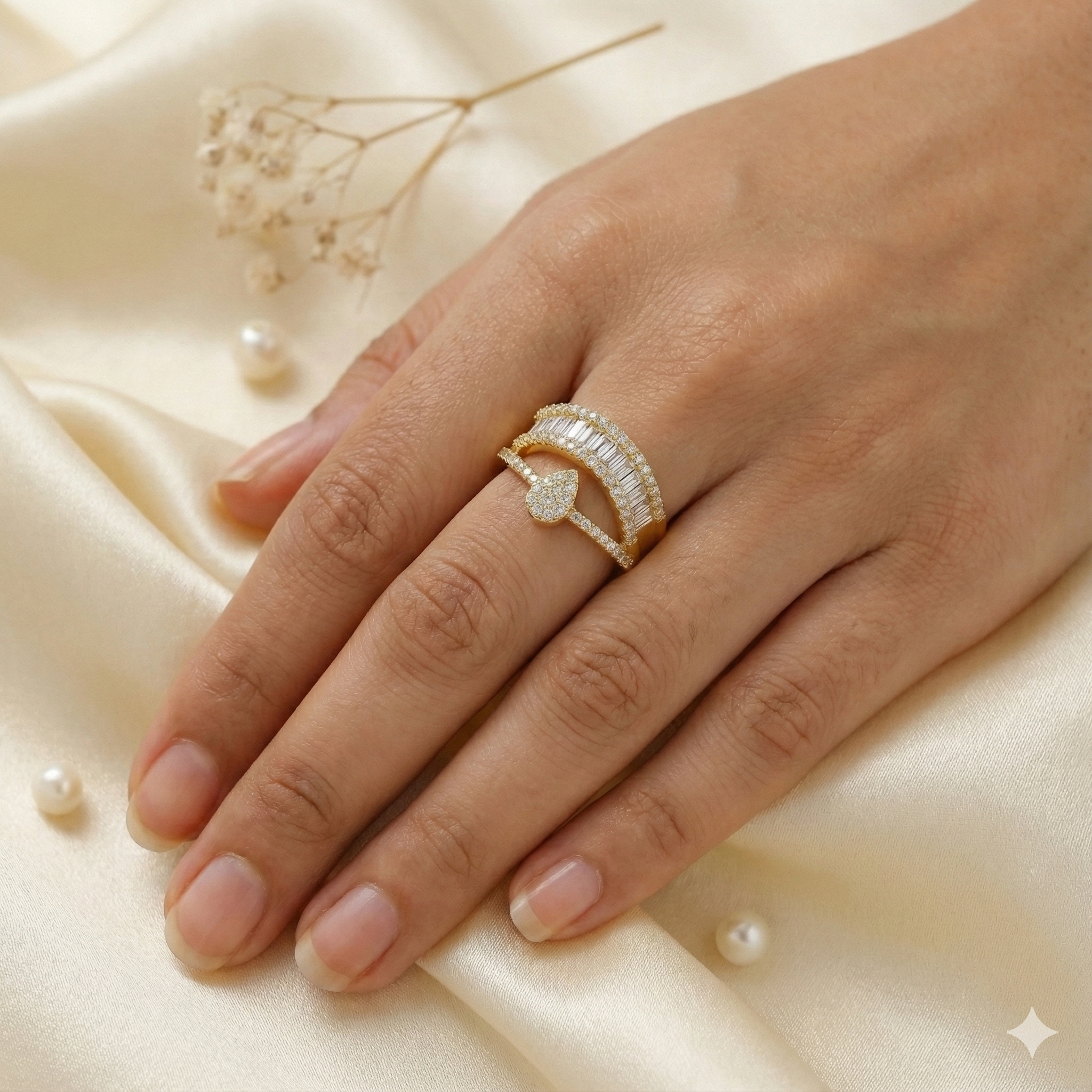 Gold Plated Baguette & Pave Crown Ring thumbnail 2