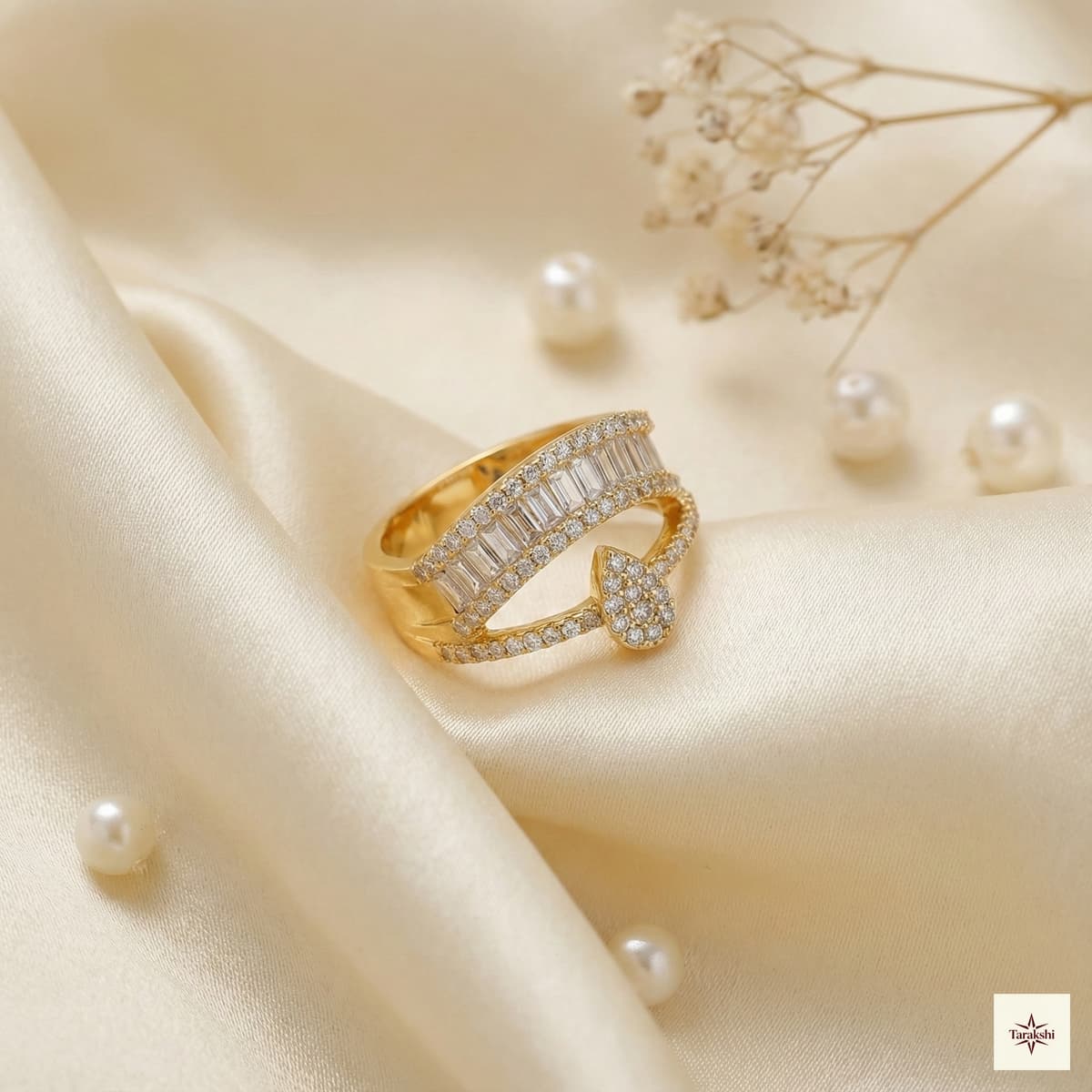Gold Plated Baguette & Pave Crown Ring image 1