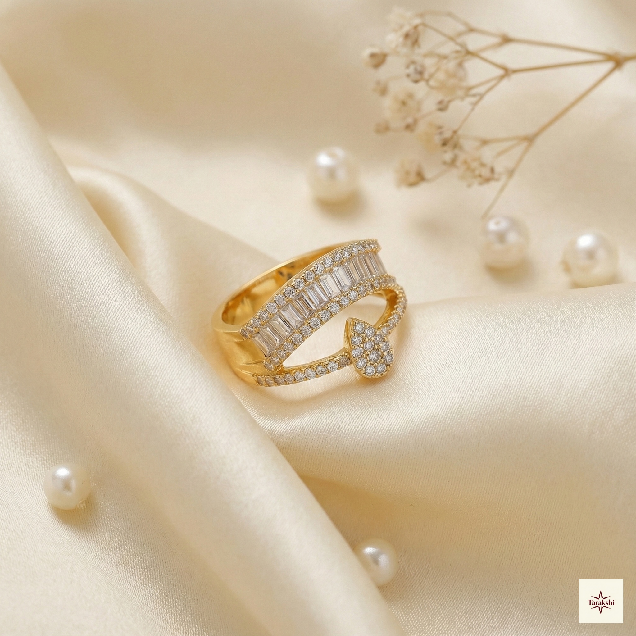 Gold Plated Baguette & Pave Crown Ring