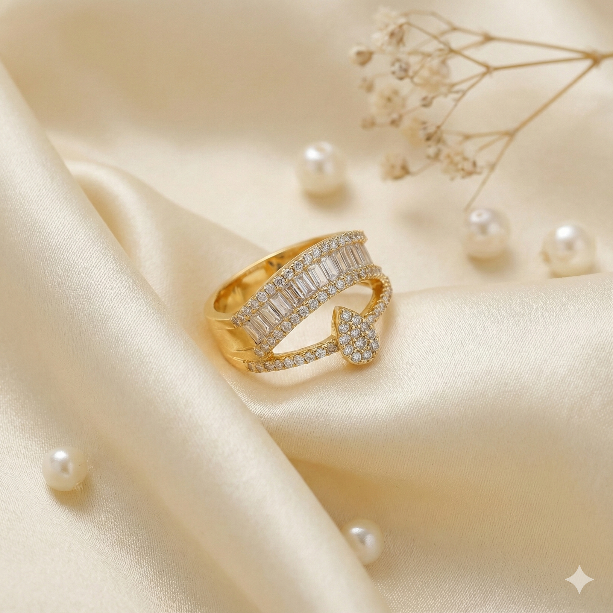 Gold Plated Baguette & Pave Crown Ring