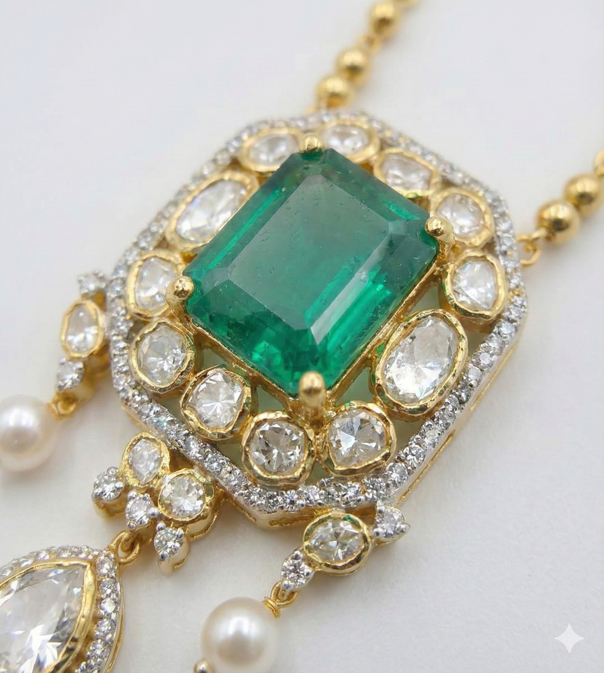 Gold Plated Emerald & Polki Fusion Necklace thumbnail 2