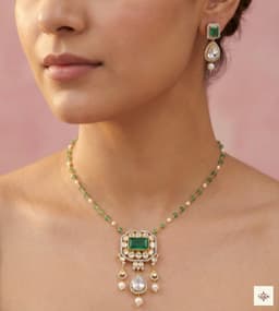 Gold Plated Emerald & Polki Fusion Necklace thumbnail 3