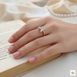 Gold Plated Moissanite Double Butterfly Open Ring thumbnail 2