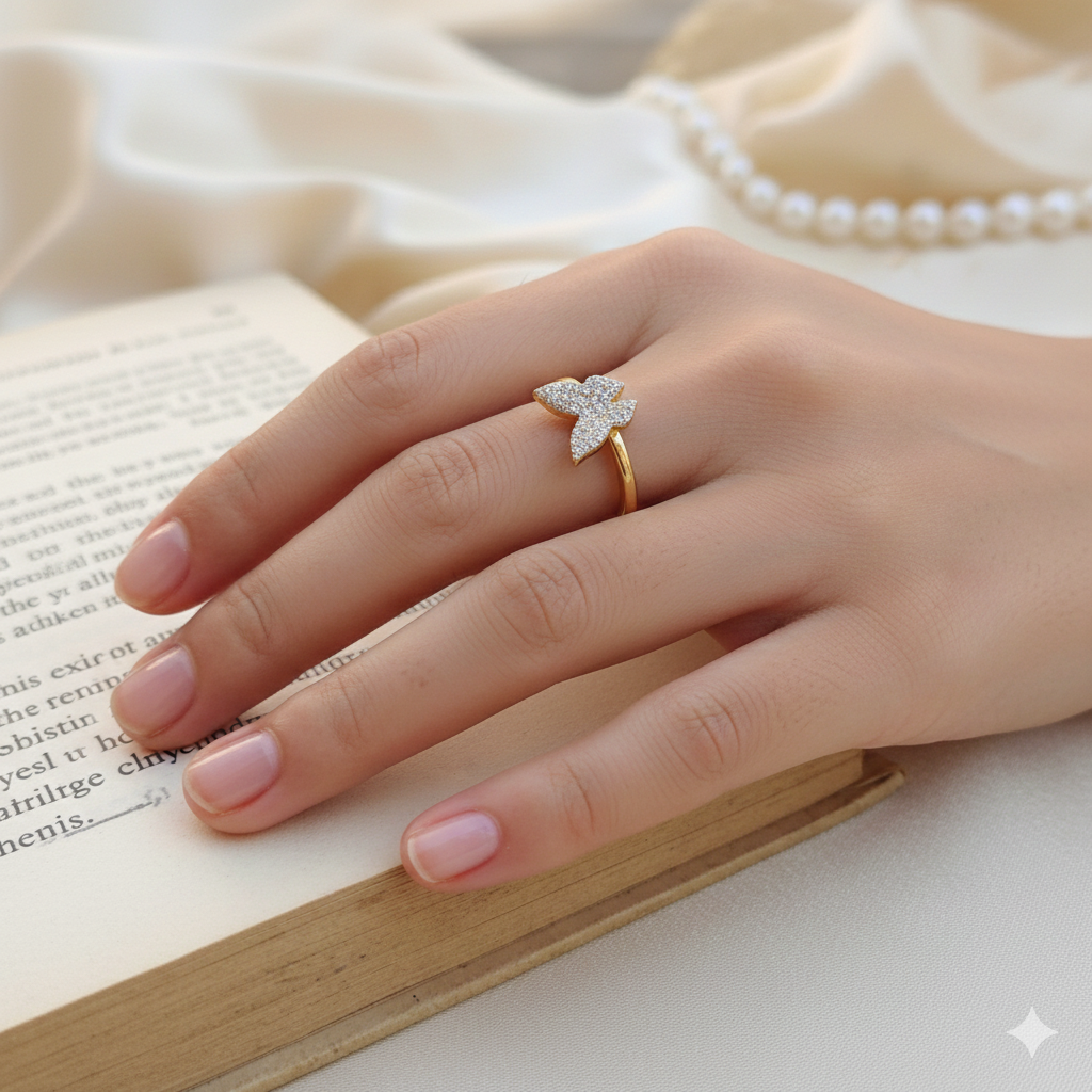 Gold Plated Moissanite Double Butterfly Open Ring thumbnail 2