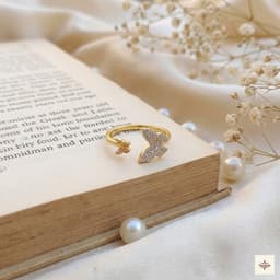 Gold Plated Moissanite Double Butterfly Open Ring thumbnail 1