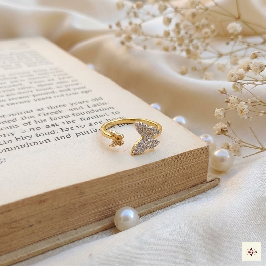 Gold Plated Moissanite Double Butterfly Open Ring