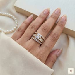 Gold Plated Moissanite Square Halo Split-Shank Ring thumbnail 2