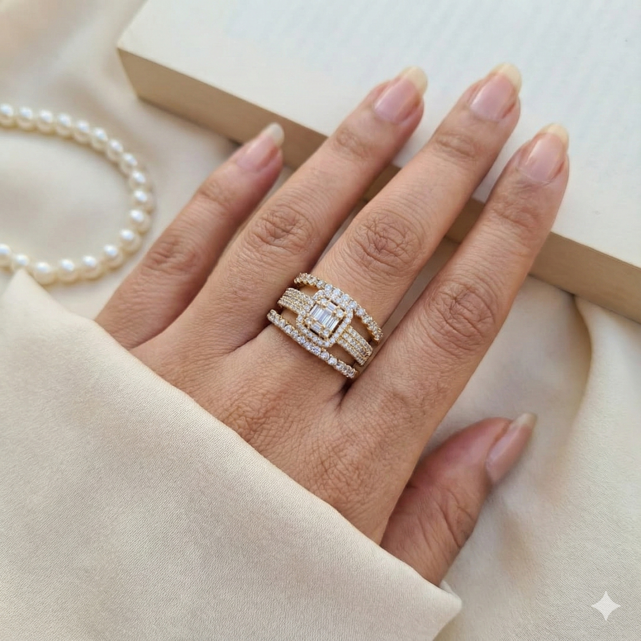 Gold Plated Moissanite Square Halo Split-Shank Ring thumbnail 2