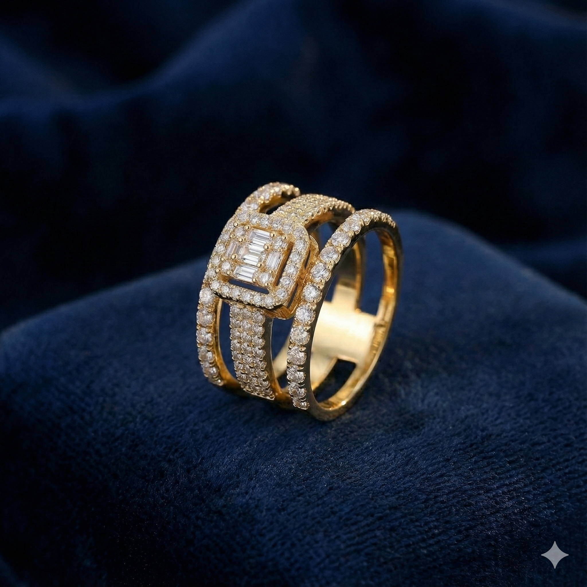 Gold Plated Moissanite Square Halo Split-Shank Ring thumbnail 3