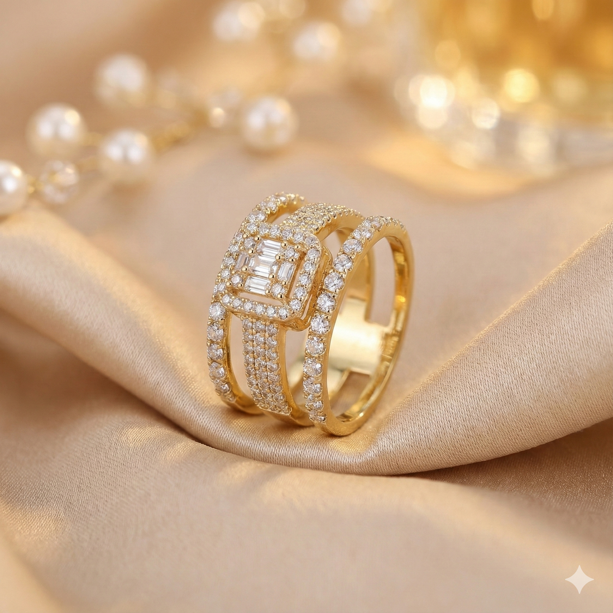 Gold Plated Moissanite Square Halo Split-Shank Ring image 1