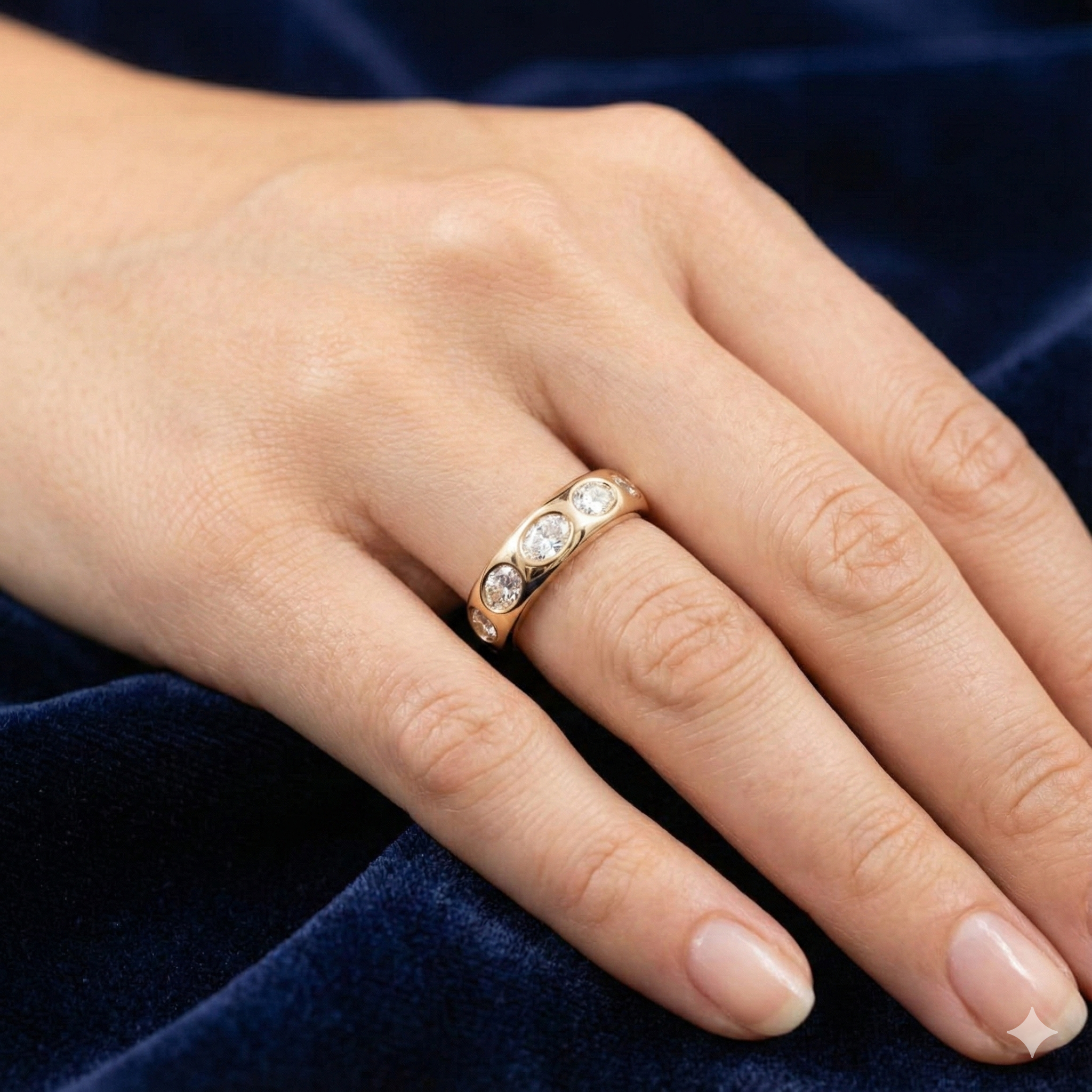 Gold Plated Oval Flush Set Eternity Ring thumbnail 1