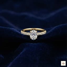 Gold Plated Oval Solitaire Ring with Pave Band thumbnail 2