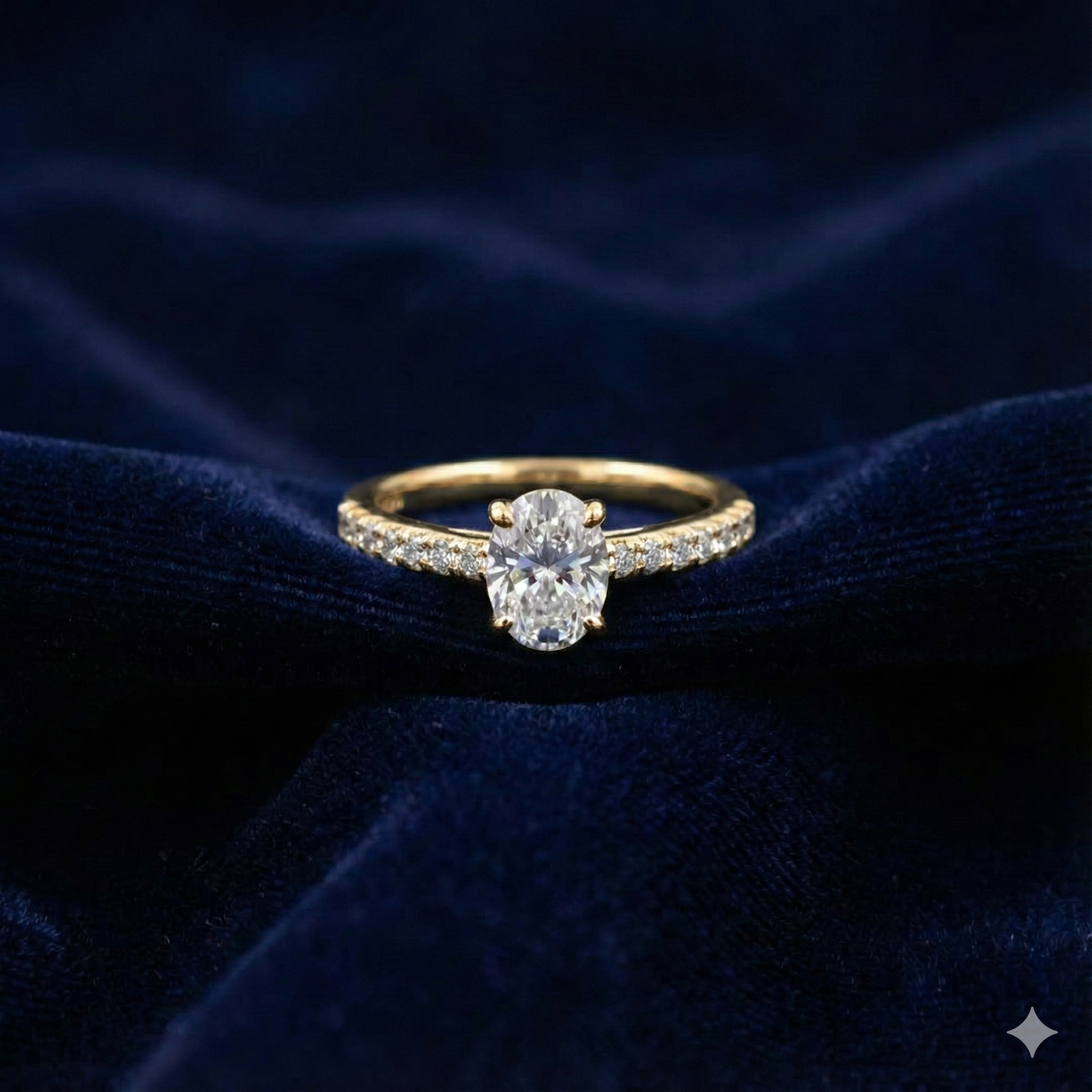 Gold Plated Oval Solitaire Ring with Pave Band thumbnail 2