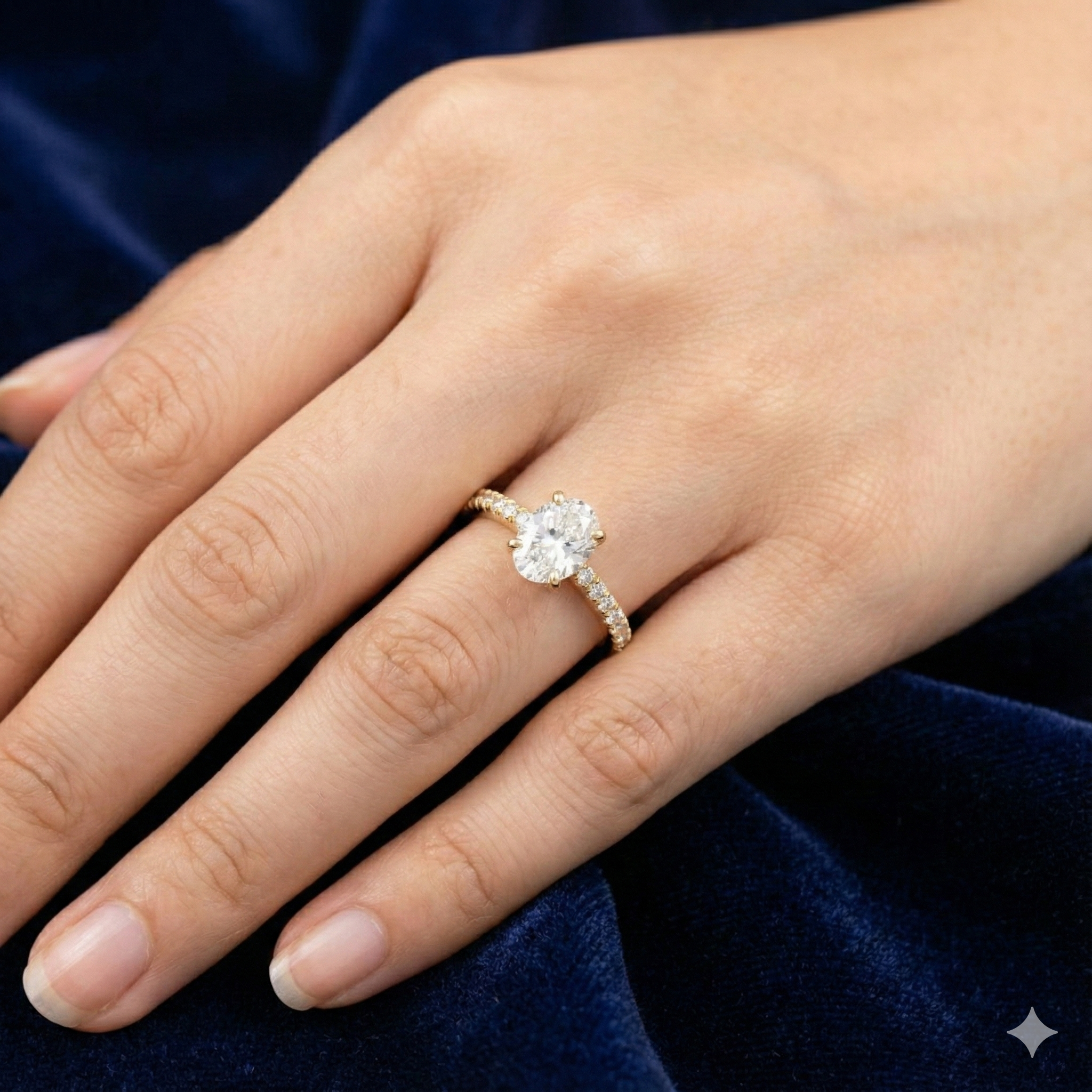 Gold Plated Oval Solitaire Ring with Pave Band image 1