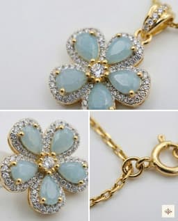 Gold Plated Pastel Blue Floral Pendant Necklace thumbnail 2