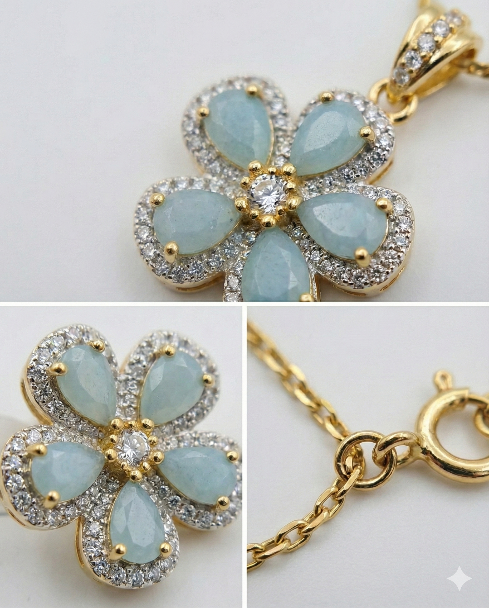Gold Plated Pastel Blue Floral Pendant Necklace thumbnail 2