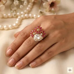 Gold Plated Pear & Ruby Floral Statement Ring thumbnail 2