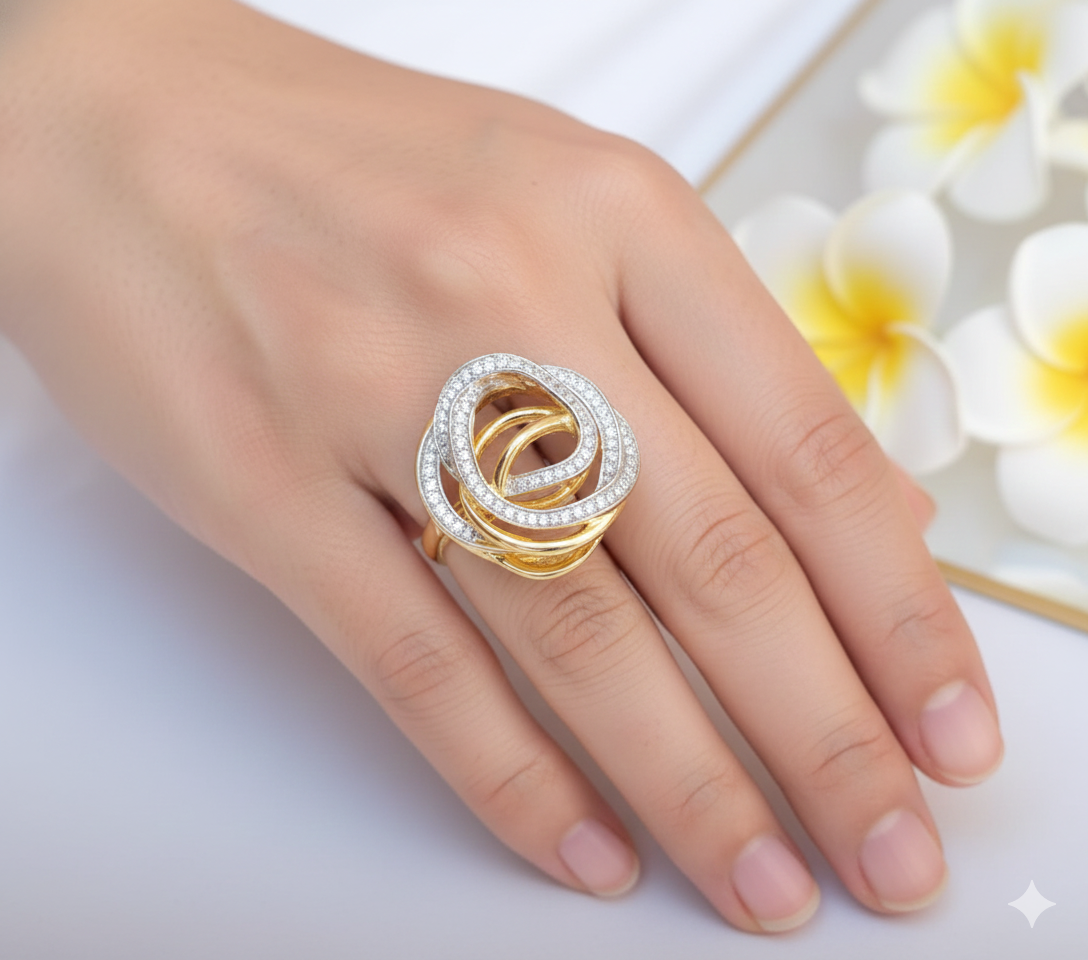 Gold Plated Two-Tone Interlocking Swirl Ring thumbnail 2