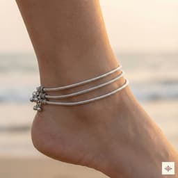 Heavy Silver Snake Chain Anklet with Ghungroos (Pair) thumbnail 2