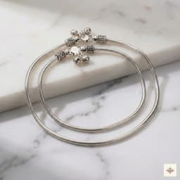 Heavy Silver Snake Chain Anklet with Ghungroos (Pair) thumbnail 1