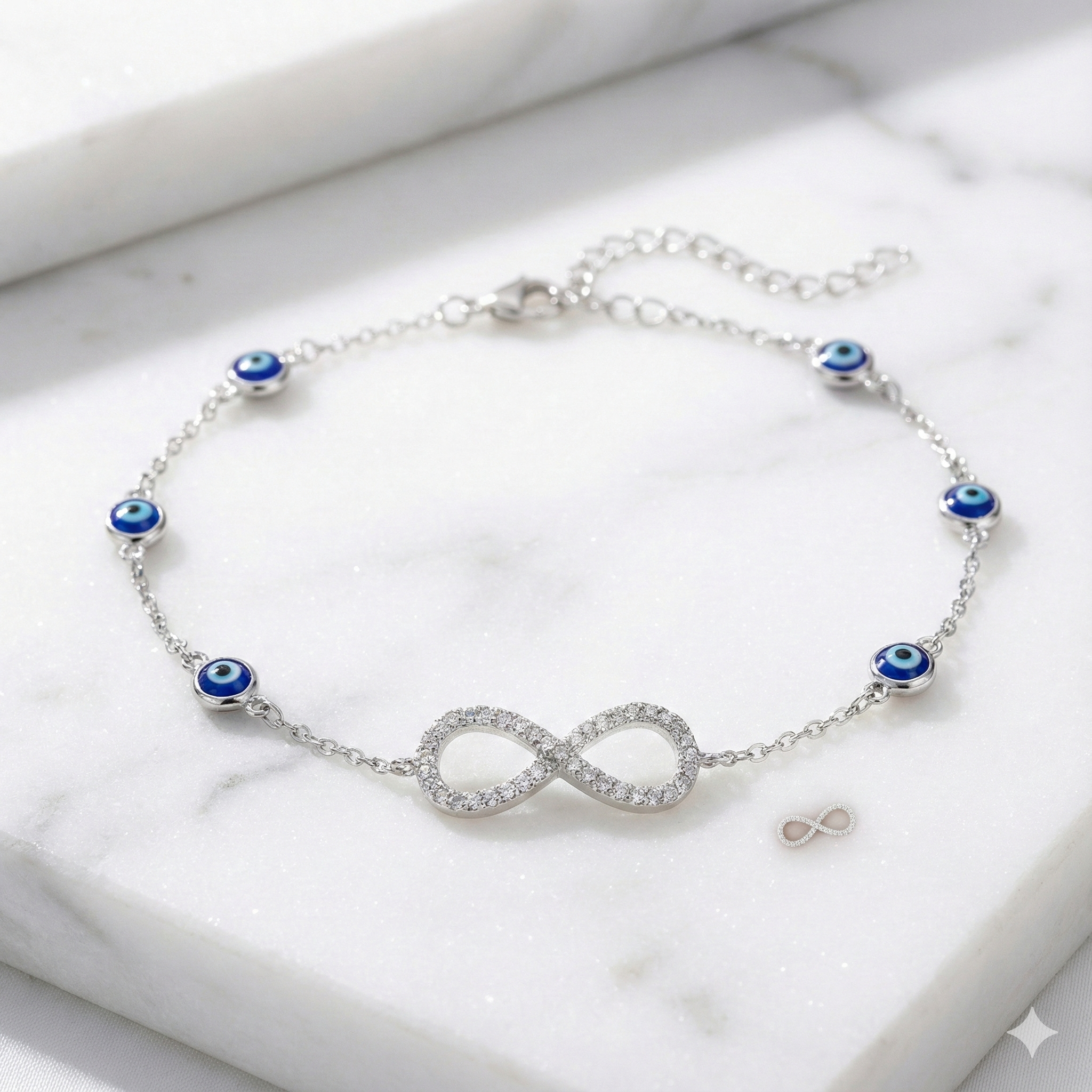 Infinity Evil Eye Silver Anklet thumbnail 2