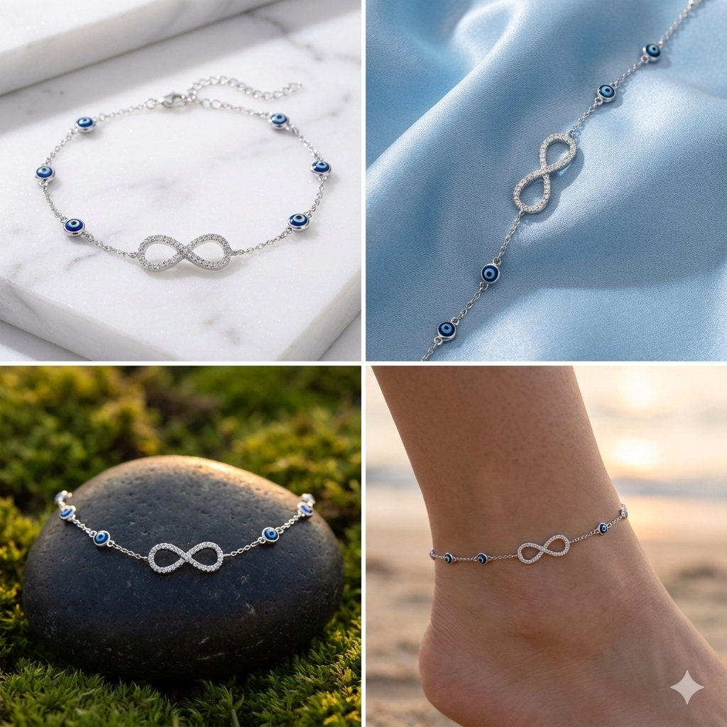 Infinity Evil Eye Silver Anklet thumbnail 3