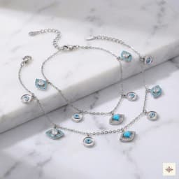 Layered Silver Evil Eye Charm Anklet thumbnail 1