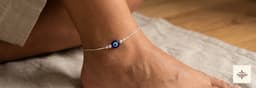Minimalist Snake Chain Evil Eye Silver Anklet thumbnail 2