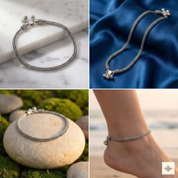 Oxidized Silver Braided Chain Anklet with Ghungroos thumbnail 2