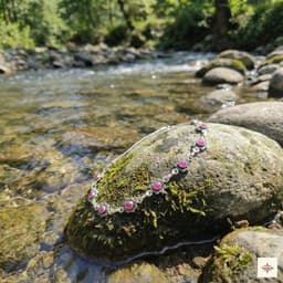 Oxidized Silver Pink Floral Motif Anklet thumbnail 2