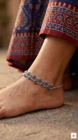 Oxidized Silver Ruby Circular Motif Anklet thumbnail 2