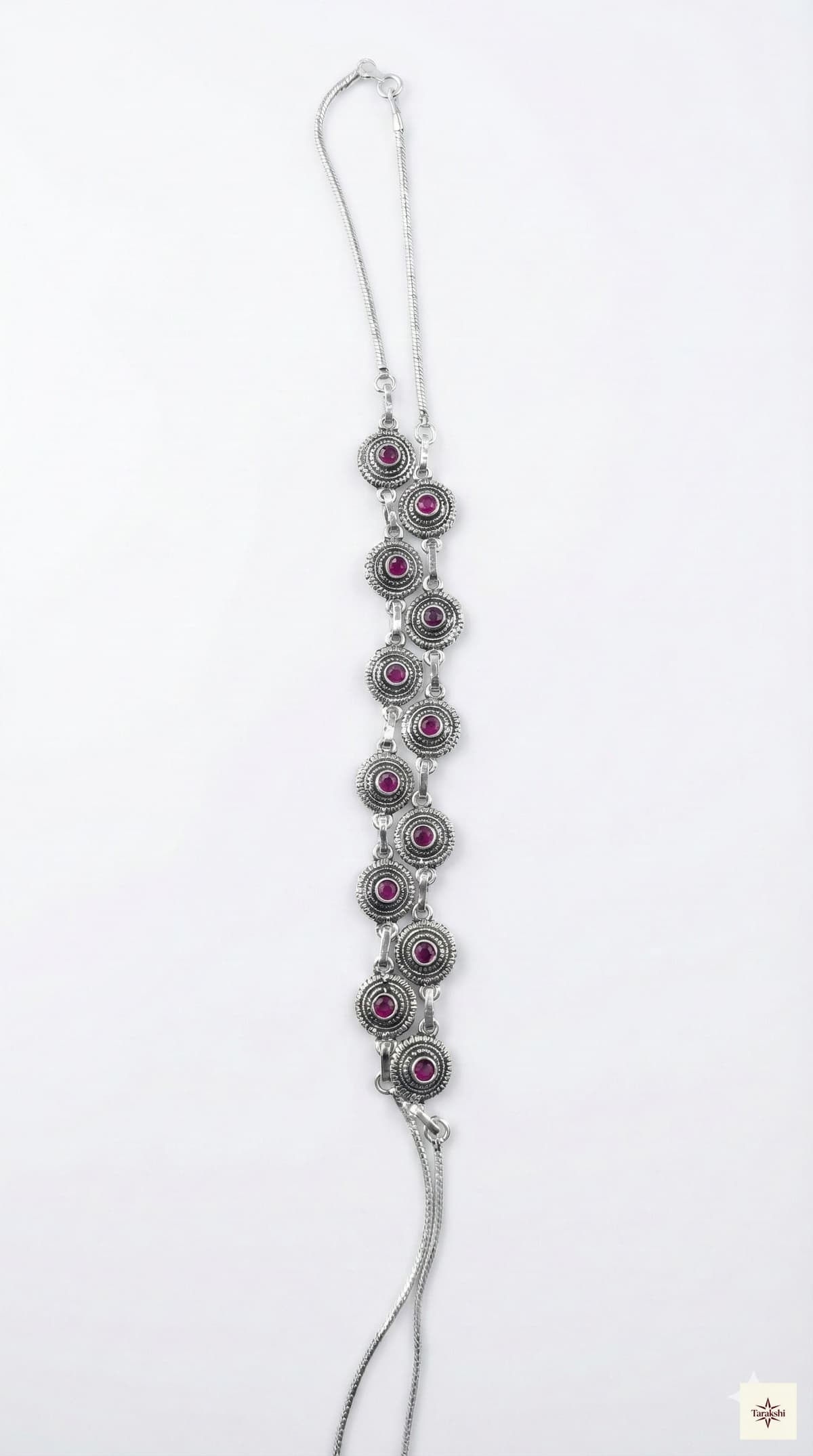 Oxidized Silver Ruby Circular Motif Anklet image 1