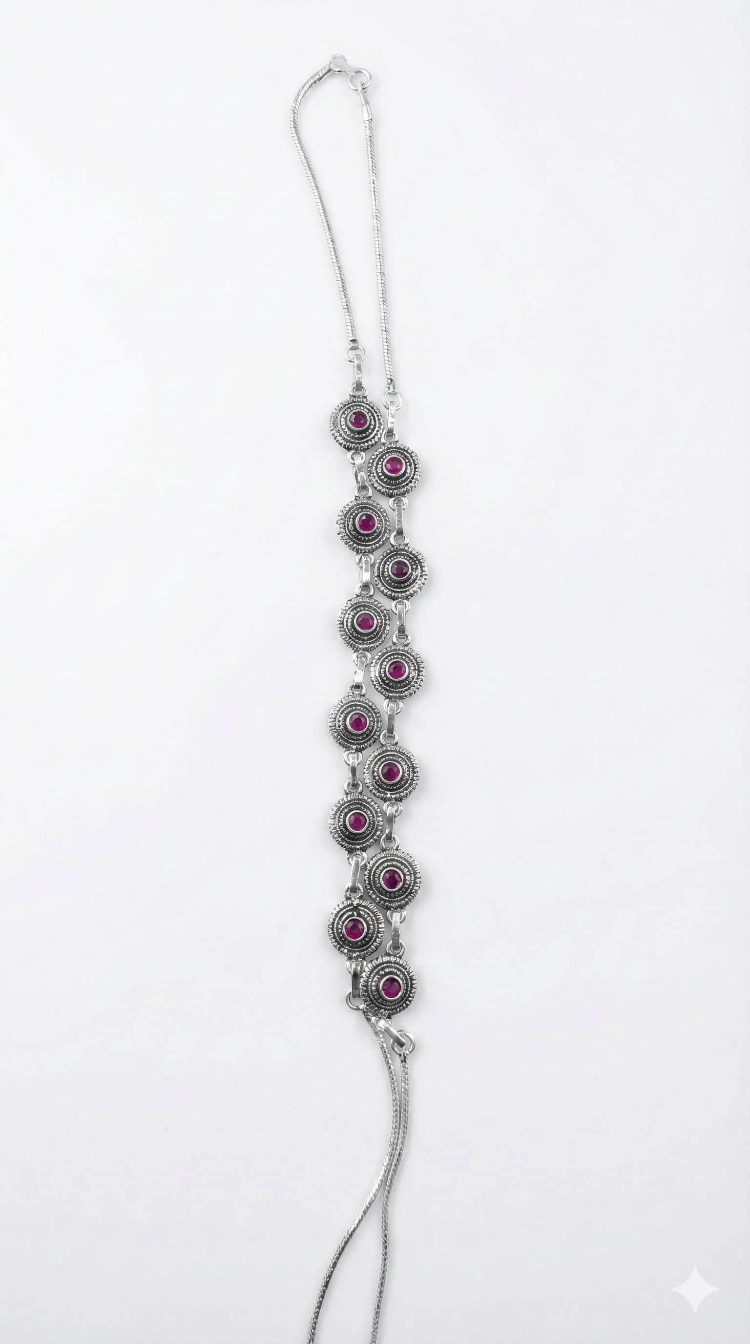 Oxidized Silver Ruby Circular Motif Anklet
