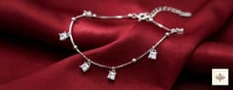 Princess Cut Zircon Charm Silver Anklet thumbnail 2