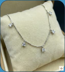 Princess Cut Zircon Charm Silver Anklet thumbnail 1