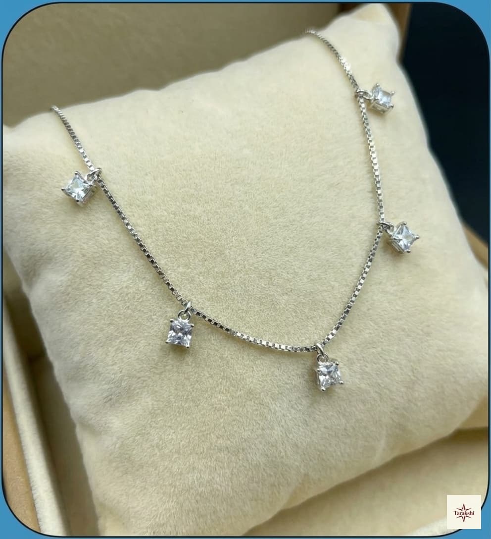 Princess Cut Zircon Charm Silver Anklet