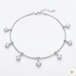 Princess Cut Zircon Silver Snake Chain Anklet thumbnail 2