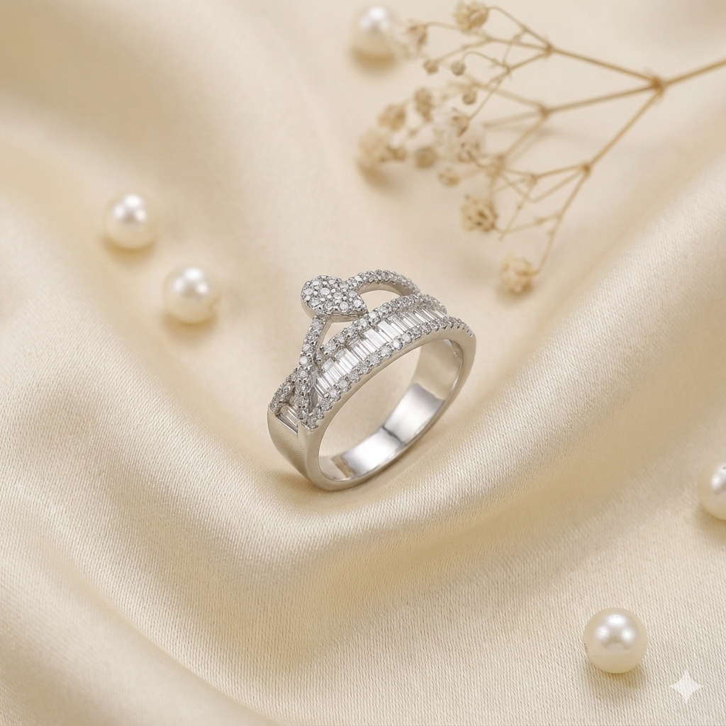 Silver Baguette & Pave Crown Ring thumbnail 2