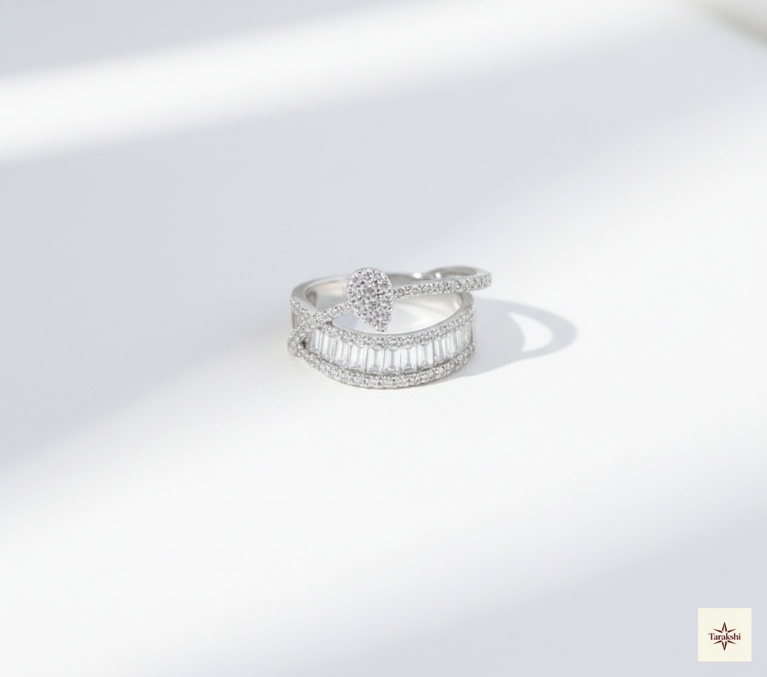 Silver Baguette & Pave Crown Ring