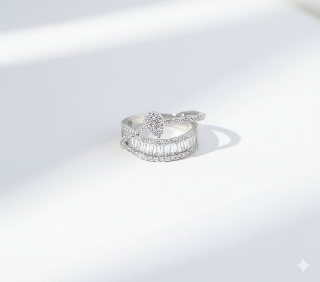 Silver Baguette & Pave Crown Ring thumbnail 1