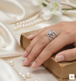 Silver Criss-Cross Solitaire Statement Ring thumbnail 1