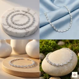 Silver Diamond-Look Floral Cluster Tennis Anklet thumbnail 3