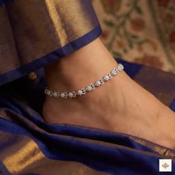 Silver Diamond-Look Floral Cluster Tennis Anklet thumbnail 1